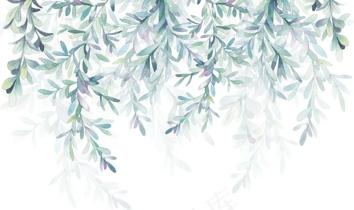 小清新北欧植物叶子电视背景墙图片