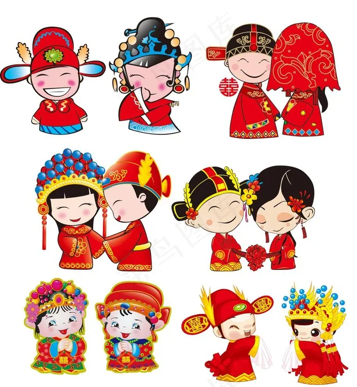 卡通新郎新娘图片psd模版下载