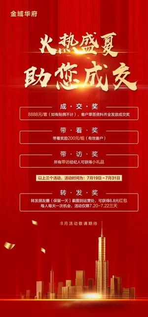 房地产红背景金色房子素材朋友圈图片