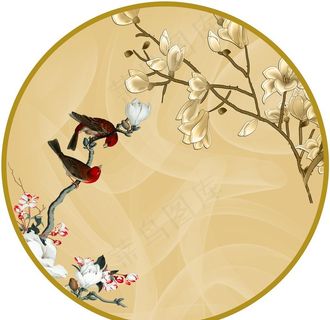 花鸟 圆形中国风素材图片