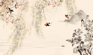 中式花鸟山水图片
