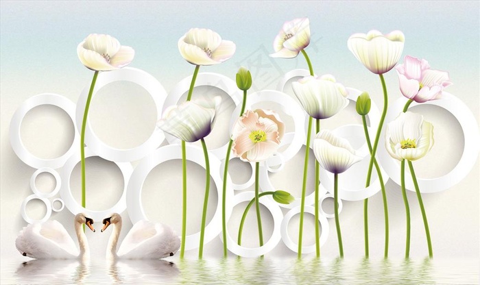 荷花 天鹅 圆圈 背景墙图片