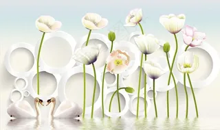 荷花 天鹅 圆圈 背景墙图片