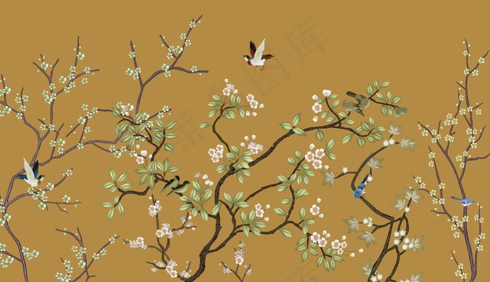 背景墙燕子梅花壁纸壁画图片(7484X4535(DPI:72))psd模版下载