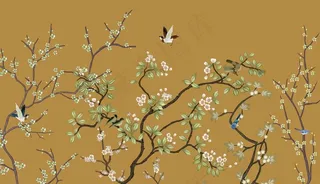 背景墙燕子梅花壁纸壁画图片