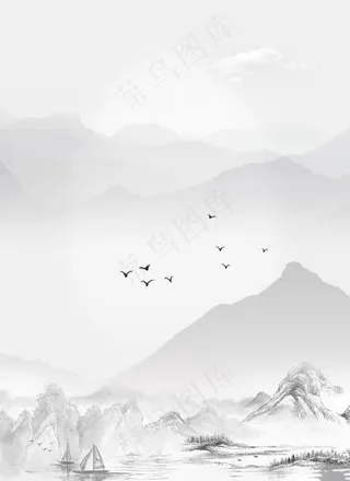 水墨银瓶山图片