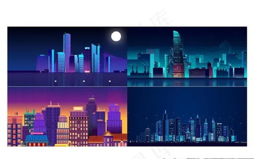 大气城市夜晚插画图片