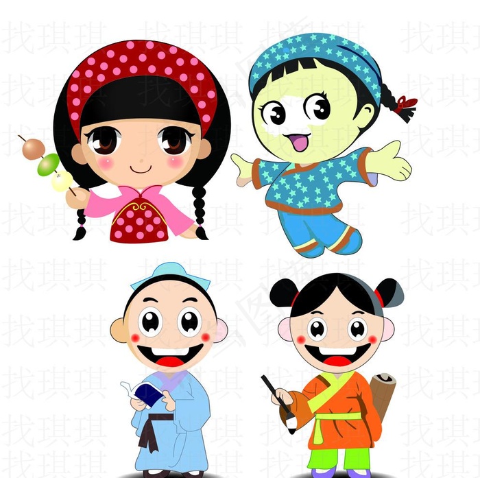 可爱的卡通小孩图片ai矢量模版下载