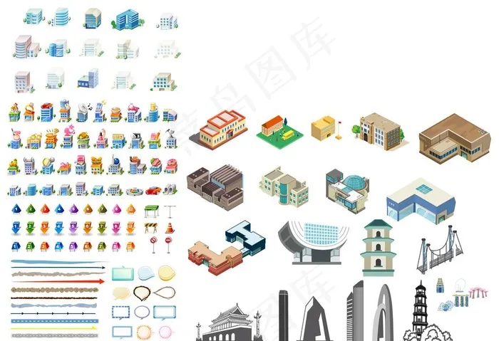 2.5D建筑图片ai矢量模版下载