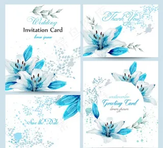 蓝百合水彩婚礼卡图片