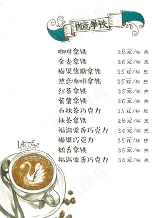 手绘咖啡菜单图片