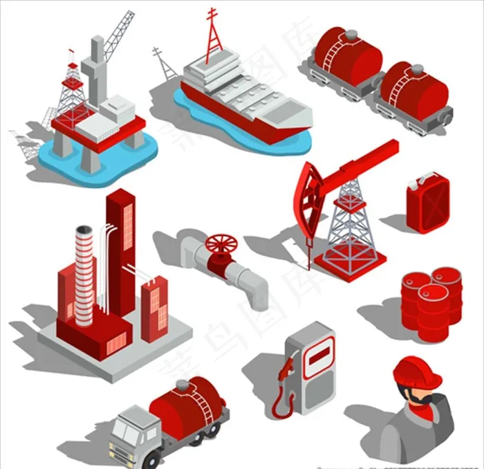 等距立体三维石油工业插图图片ai矢量模版下载
