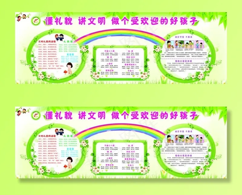 幼儿文明礼仪宣传栏图片(5300X1850)cdr矢量模版下载