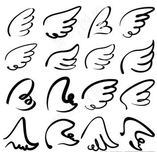 卡通翅膀集合矢量元素图片