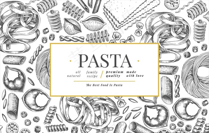 手绘速写美食意大利面背景底纹图片