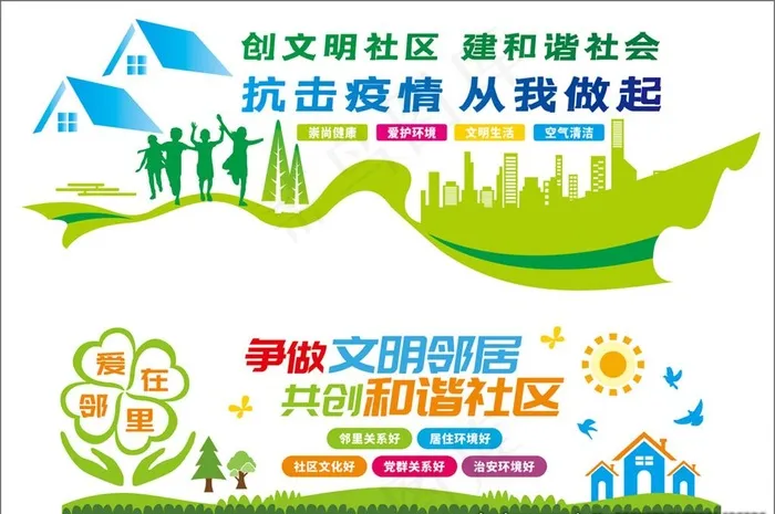 和谐社区 文明社区 社区宣传图片cdr矢量模版下载