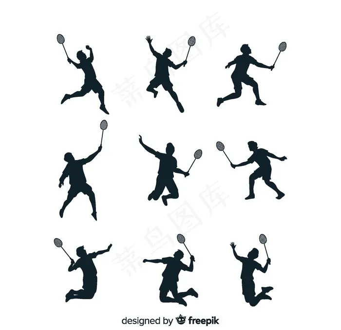 9款创意 打羽毛球 人物剪影图片ai矢量模版下载