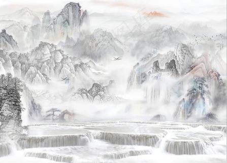 新中式大理石纹水墨山水图片