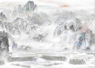 新中式大理石纹水墨山水图片