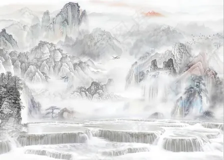 新中式大理石纹水墨山水图片 新中式大理石纹水墨山水图片