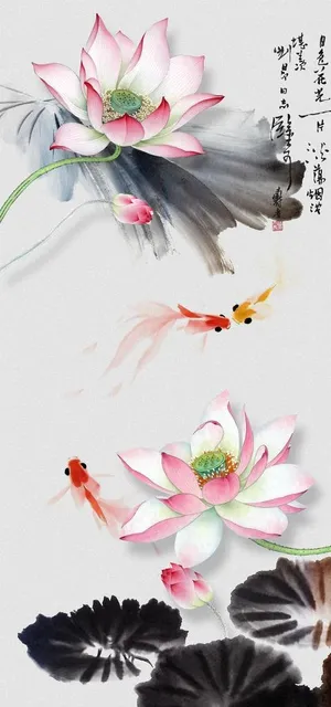 新中式水墨莲花荷花玄关背景图片 新中式水墨莲花荷花玄关背景图片