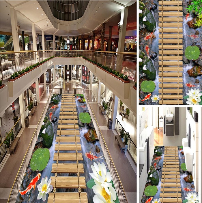锦鲤荷花石头3D立体画地板图片(8504X14174(DPI:72))psd模版下载