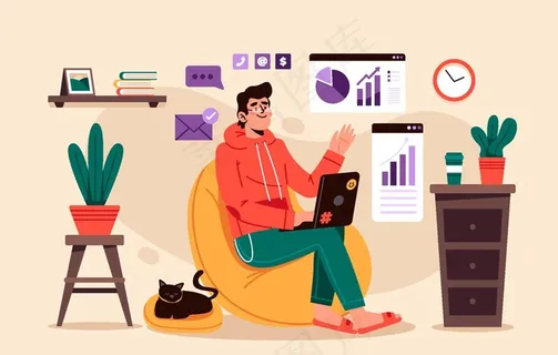 在家办公插画图片