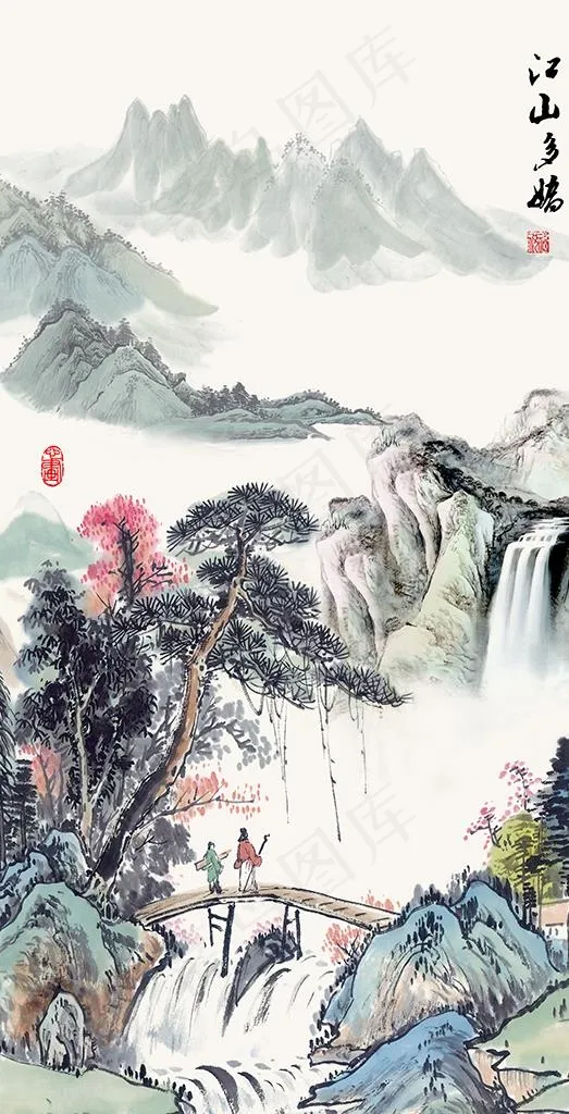 江山多娇国画山水水墨玄关图片(3685X6803(DPI:72))psd模版下载