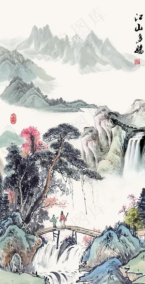 江山多娇国画山水水墨玄关图片 江山多娇国画山水水墨玄关图片