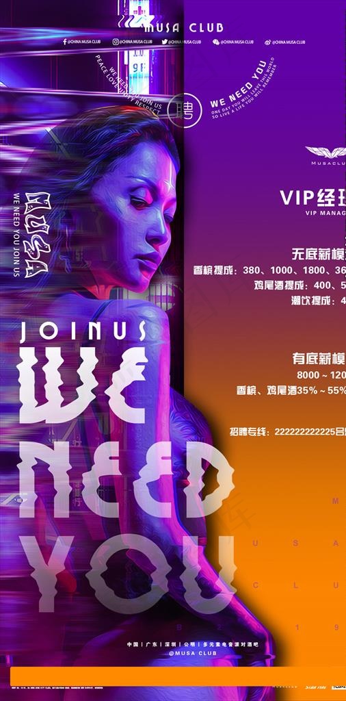 酒吧商务招聘海报图片(2400X4572(DPI:762))psd模版下载