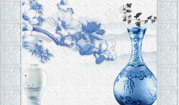 玉兰 花瓶 背景墙图片(9072X5670(DPI:72))psd模版下载