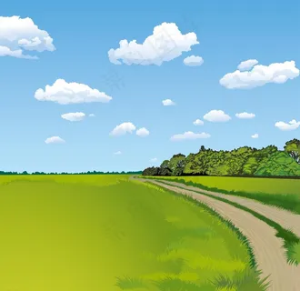 田园小道插画图片