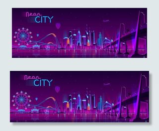 渐变矢量现代手绘炫酷建筑图片