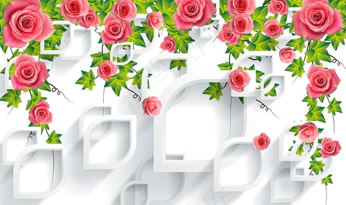 玫瑰花葡萄藤菱形立体电视背景墙图片(9071X5669(DPI:72))psd模版下载