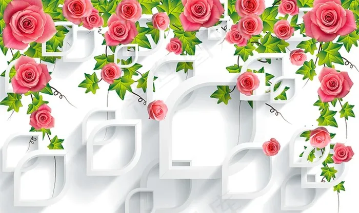 玫瑰花葡萄藤菱形立体电视背景墙图片(9071X5669(DPI:72))psd模版下载