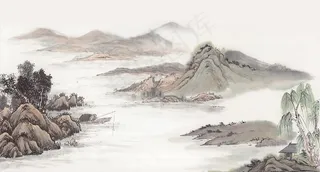 新中式水墨山水国画山水图片