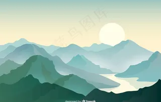 山水日出日落图片