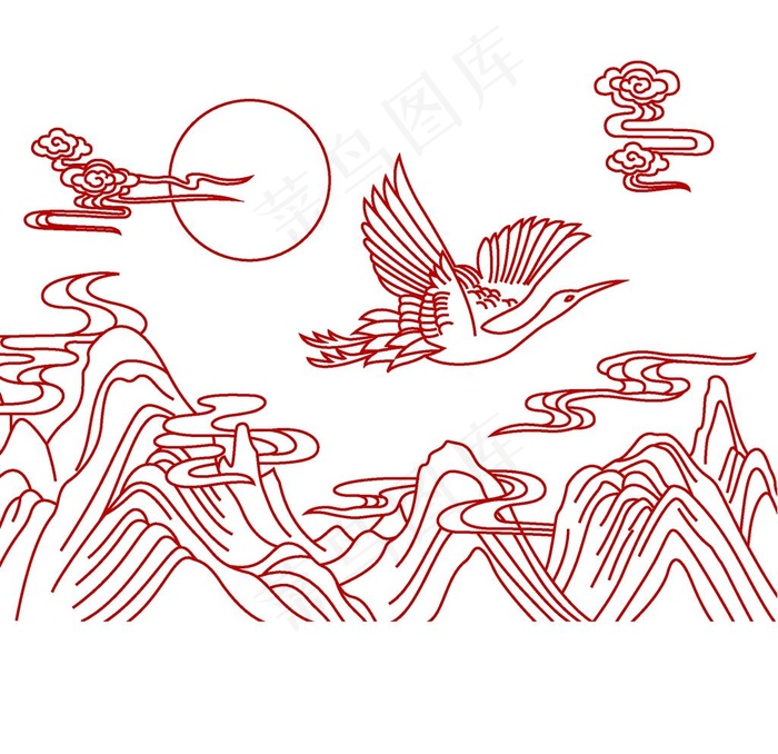 山水线稿图片ai矢量模版下载