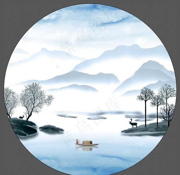水墨山水图片(9449X9449(DPI:300))psd模版下载