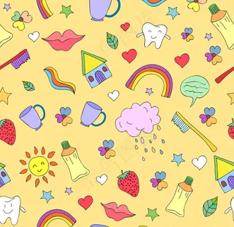 彩色牙刷和牙齿无缝背景图片