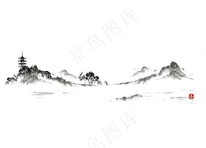 素雅中国风山水墨画免抠素材图片