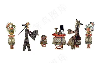 皮影戏《巧梳妆》人物场景图片