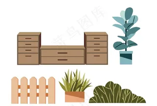 矢量家居植物插画元素图片
