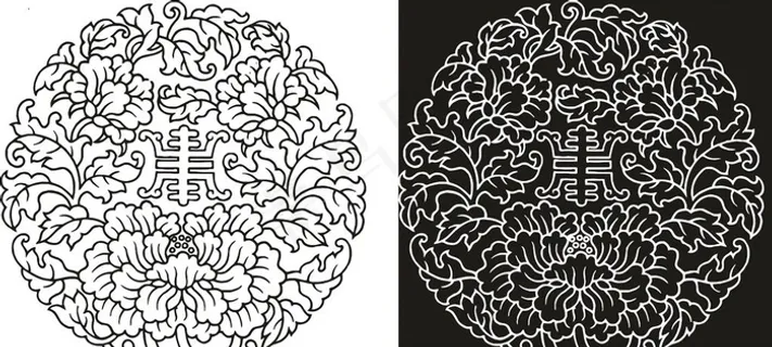 牡丹叶子和寿字纹构成的圆形图案图片 牡丹叶子和寿字纹构成的圆形图案图片