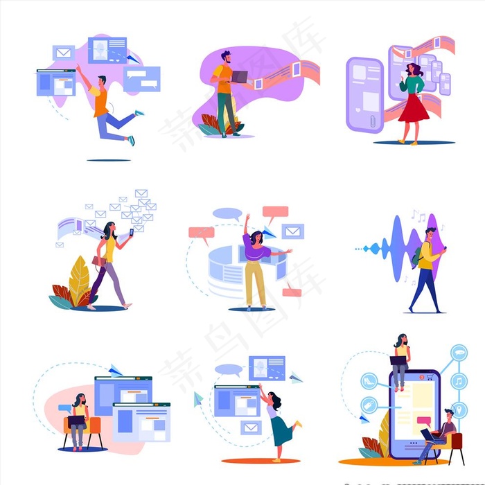 互联网手机生活人物插画图片