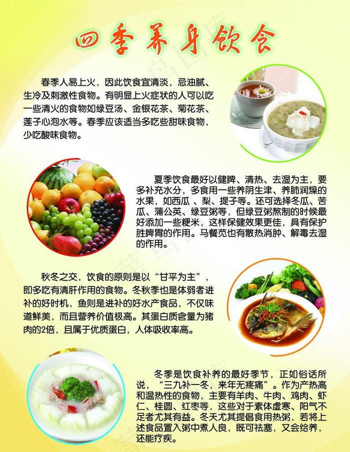 四季养身饮食展板图片psd模版下载