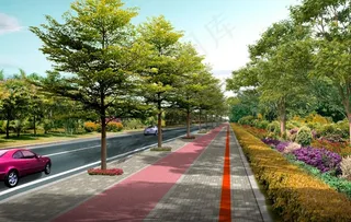 道路绿化 景观效果图图片