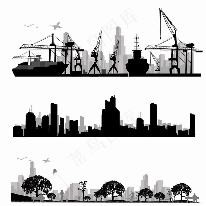 城市建筑 城市剪影图片eps,ai矢量模版下载