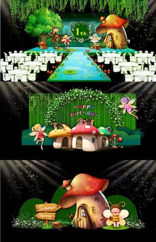 梦幻森系卡通宝宝生日宴舞台图片