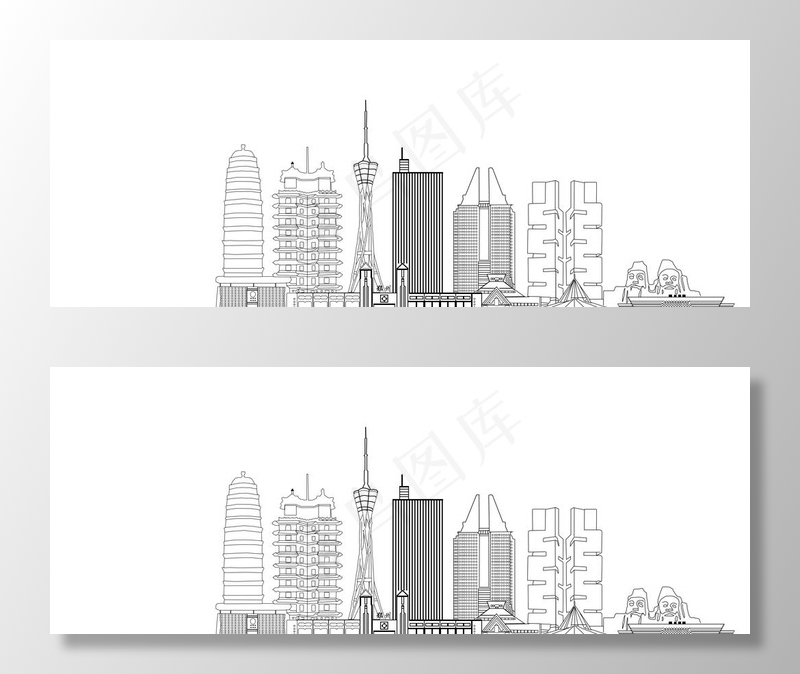 郑州地标线稿玉米楼双子塔二七塔图片